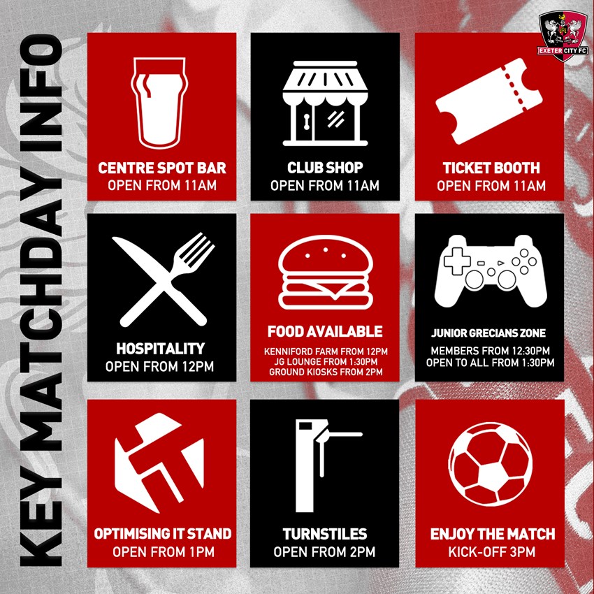 Match day timetable for 3pm kick offs