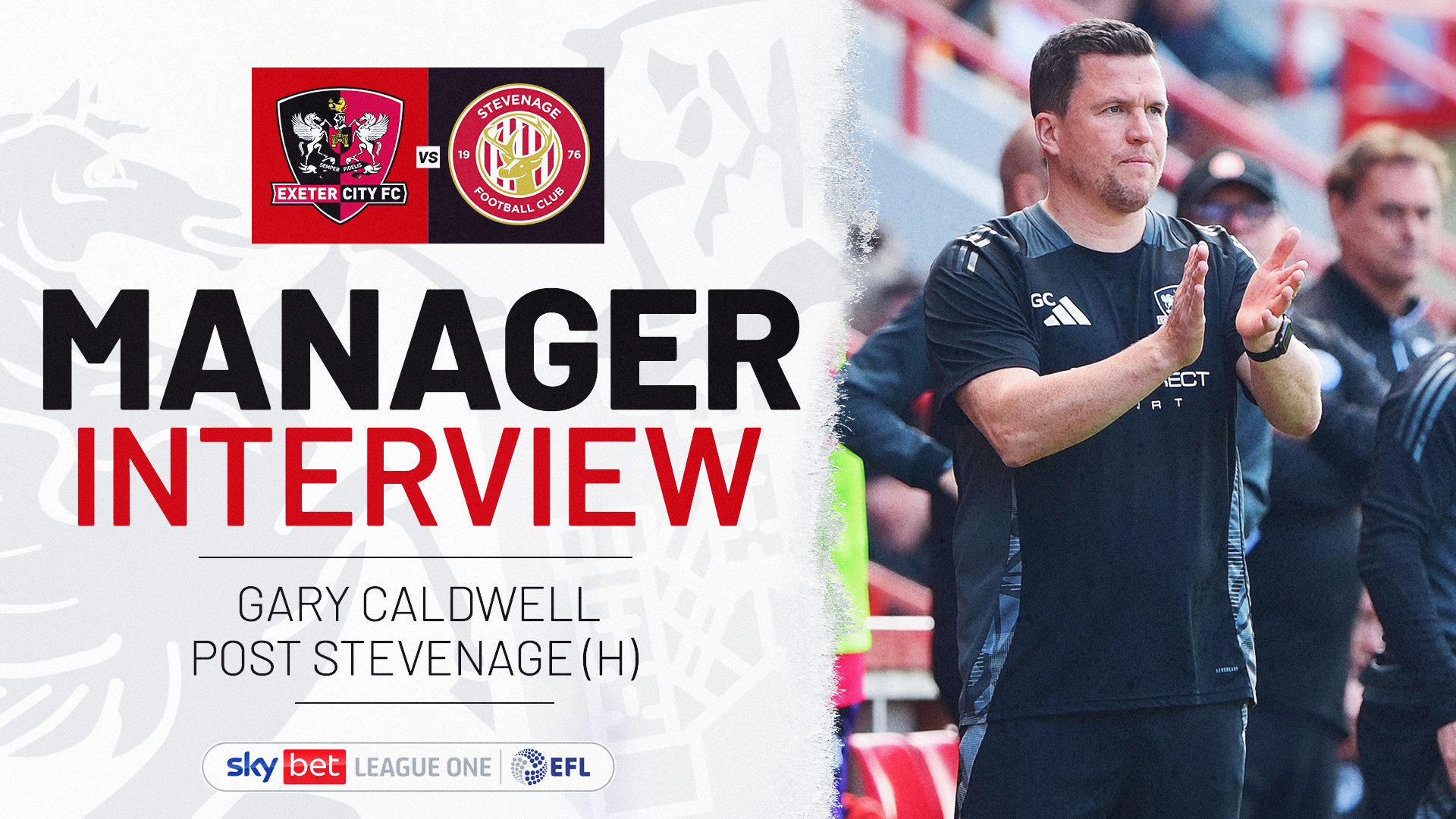 Manager Interview graphic. Reads: MANAGER INTERVIEW / GARY CALDWELL POST STEVENAGE (H)