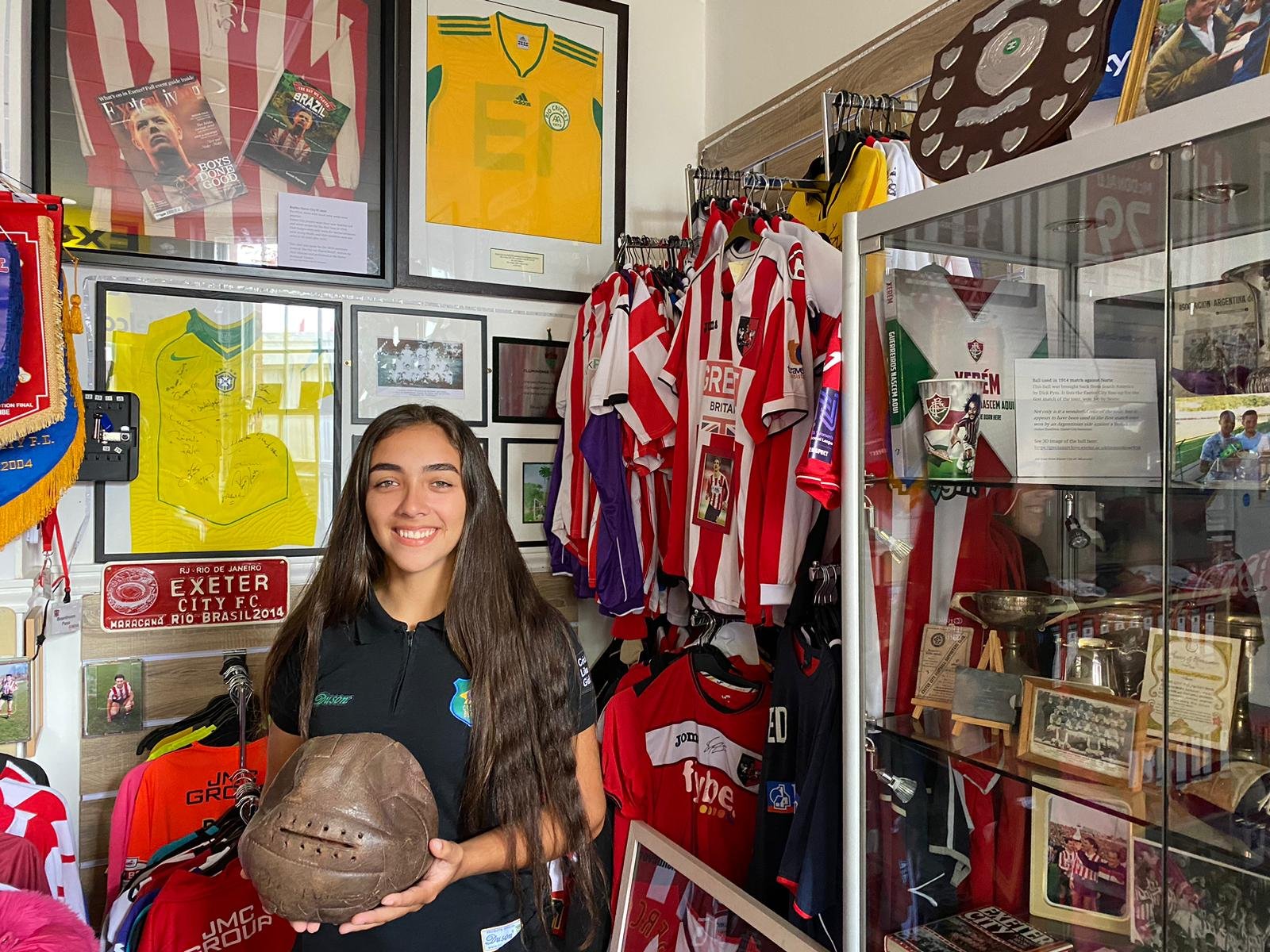 Laura, a visitor from Brazil checks out the Museum at St James Park