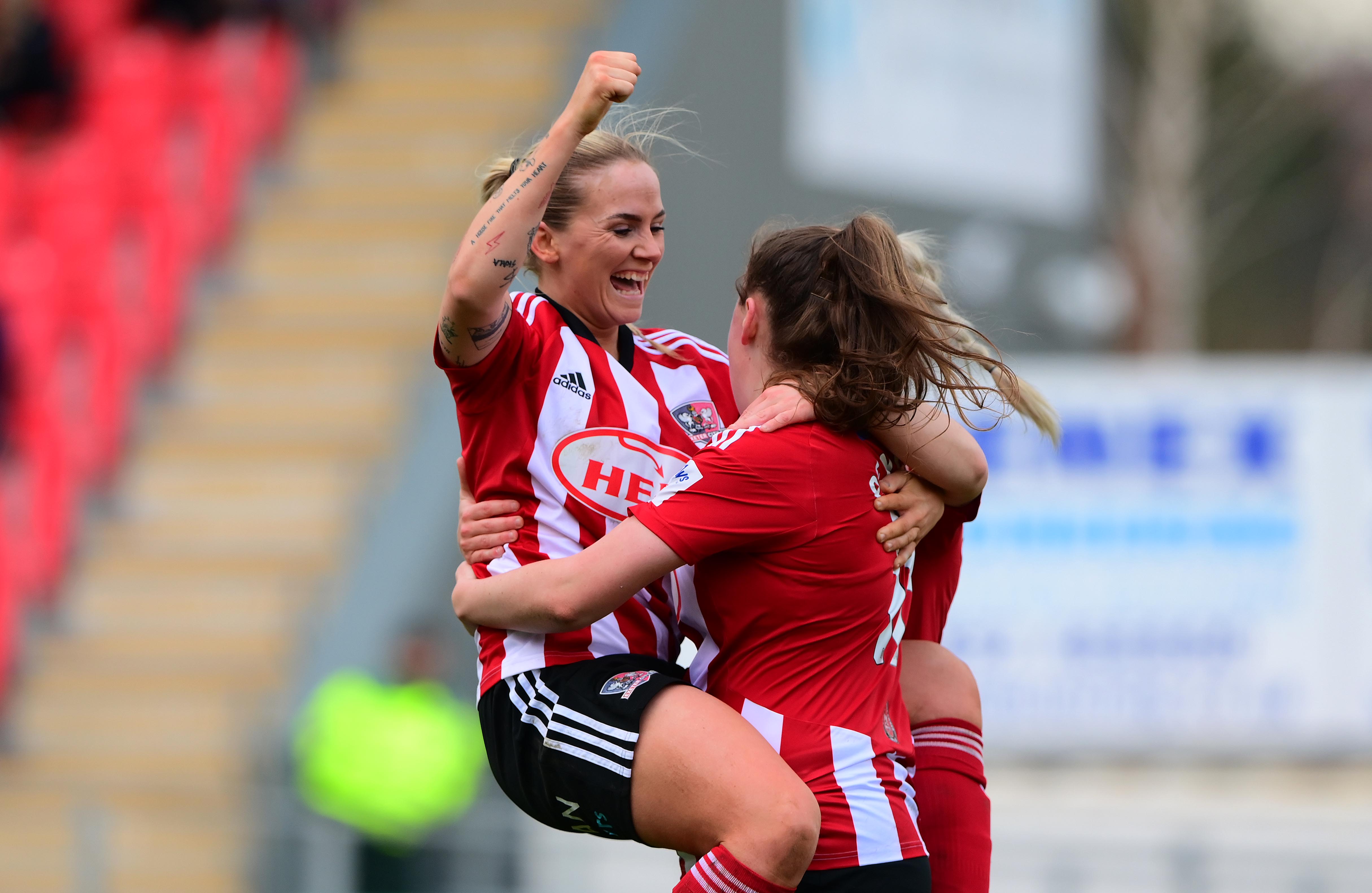 Manfy Sharpe and Connie Pengelly celebrate at St James Park