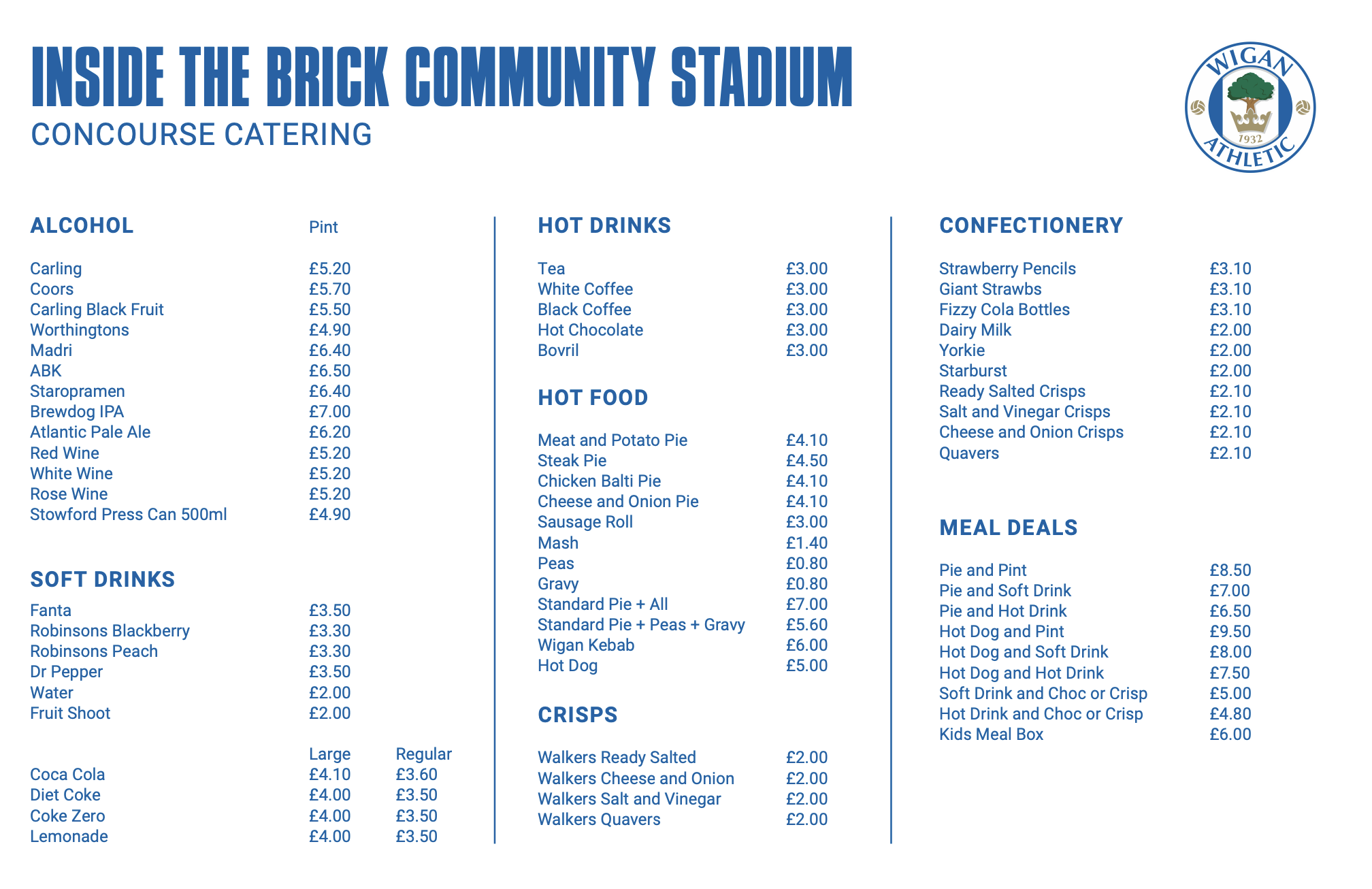 Kiosk menu at Wigan