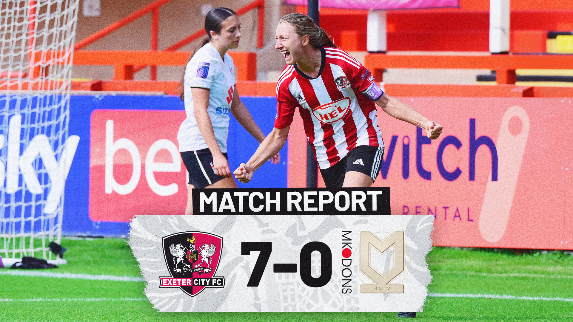 Women's match report image for exeter city 7-0 mk dons